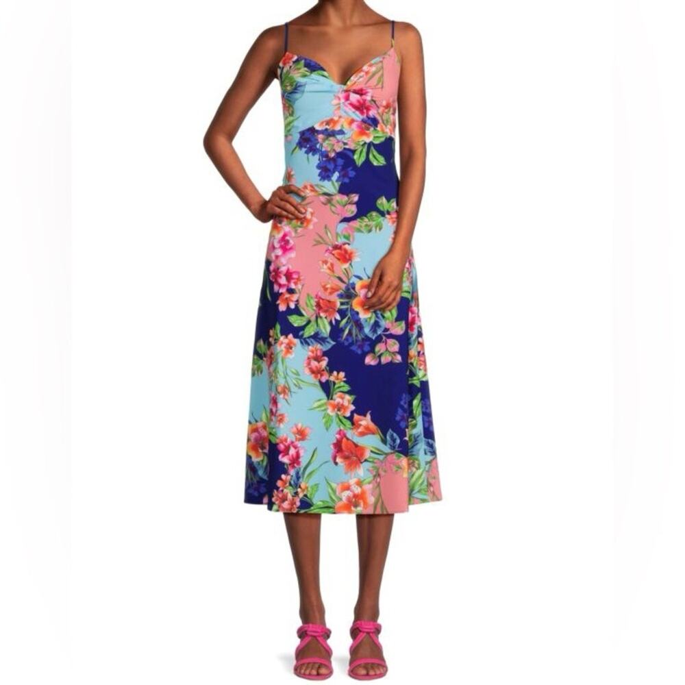 GUESS Floral Midi Dress Blue Coral Women’s Sz 16 NWT